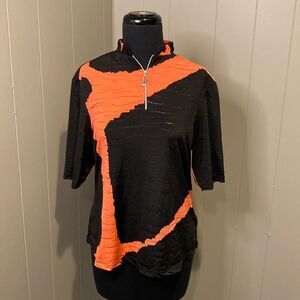 Jamie Sadock Small Golf Tshirt 1/4 Zip-up Geometric Design Embellishment Texture